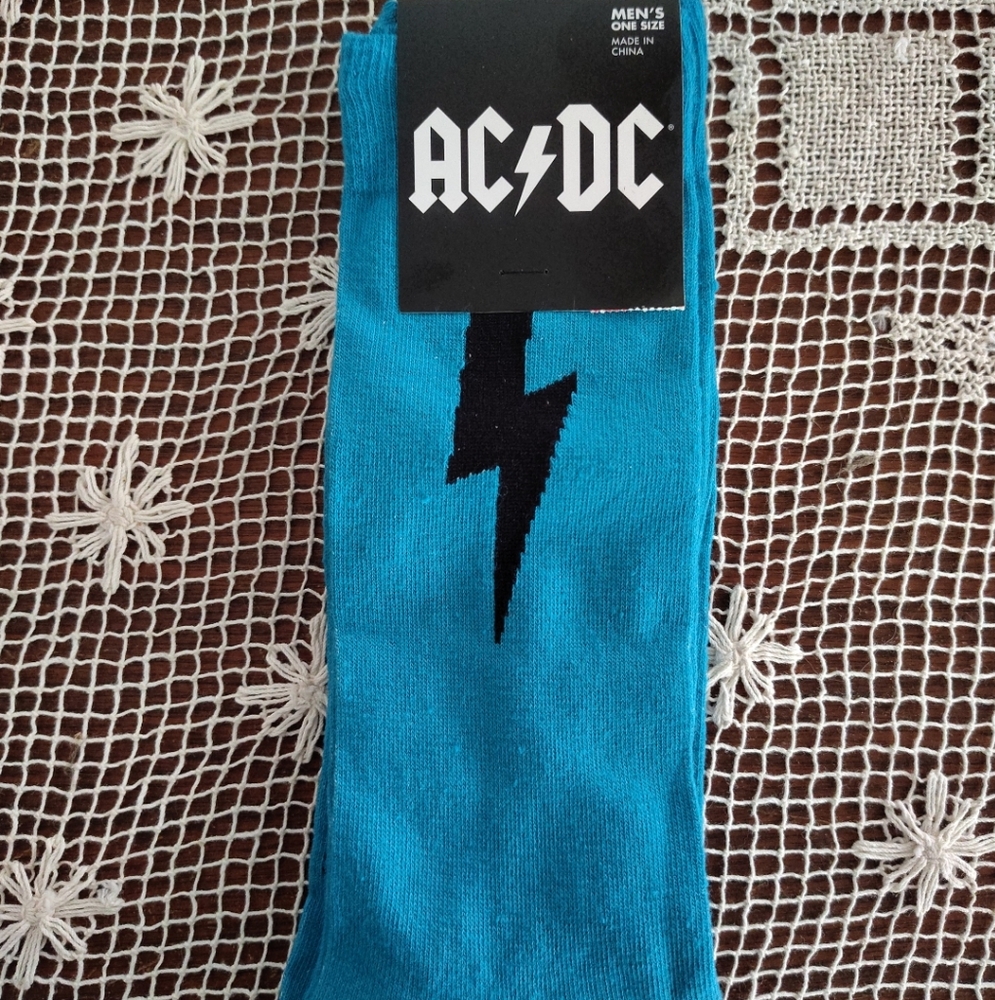 AC/DC Men's Teal Blue Crew Socks